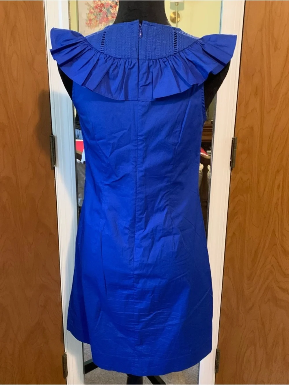 J.Crew Blue Ruffle Neck Shift Dress Size 2  Classic Preppy Career Chic